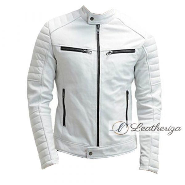 Men S Classic White Leather Jacket Leatheriza