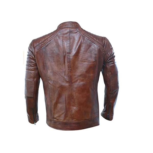 Men's Brown Zip Embellished Leather Jacket Leatheriza