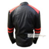 Men's Black Biker Jacket with Red Strips - Image 2