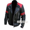 Men's Black Biker Jacket with Red Strips - Image 3