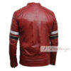 Men's Burgundy Racer Leather Jacket with strips - Image 3