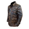 Men Brown Vintage Distressed Leather Jacket - Image 3