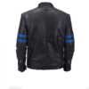 Men's Black Vintage Leather Jacket with Blue Strips - Image 3