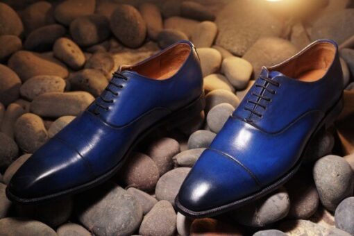 Handmade Men's Blue Oxford Style Real Leather Shoes