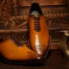 Handmade Men's Brown Whole cut Oxford Style Real Leather Shoes