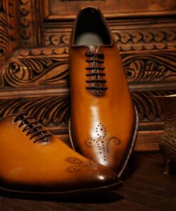 Handmade Men's Brown Whole cut Oxford Style Real Leather Shoes