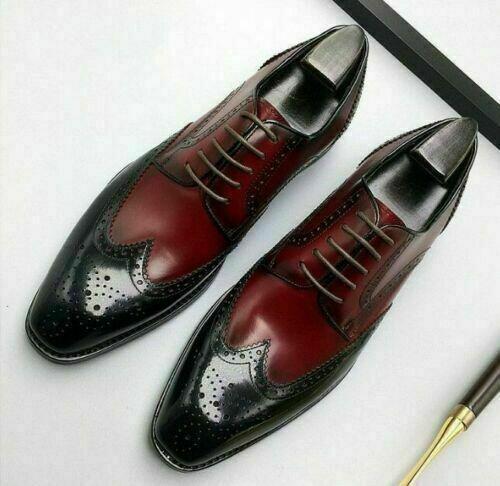 Handmade Men's Brown Brogue Design Real Leather Shoes
