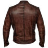 Mens Brown Distressed Motor Racer Jacket - Image 2