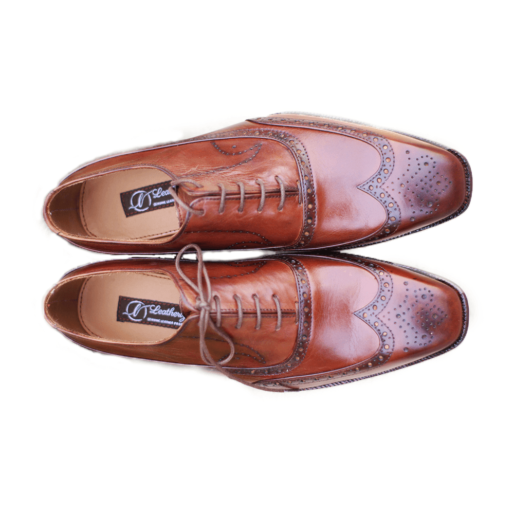 Men's Gleaming Brown Oxford Style Leather Shoes - Leatheriza