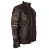 Men's Brown Christ Embellished Designer Leather Jacket - Image 3