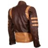 Men's Tan Brown Distressed Leather Jacket with Strips - Image 2
