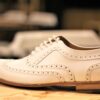 Handmade Men's White Elegant Wingtip Oxford Style Real Leather Shoes - Image 2