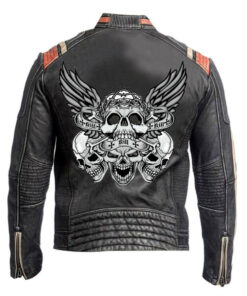 Men's Black Vintage Skull Design Leather Jacket
