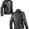 Men's Biker Black Leather Jacket with Embossed Skull and Bones Style - Image 2