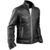 Men's Biker Black Leather Jacket with Embossed Skull and Bones Style - Image 3