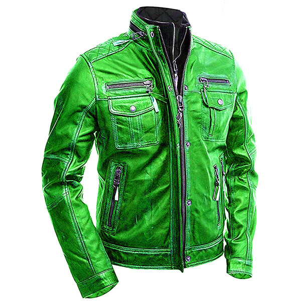 Men's Green Vintage Biker Leather Jacket