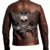 Men?s Brown Racer Death Skull Leather Jacket - Image 2