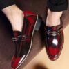 Handmade Men's Red Leather Loafers Leather Shoes