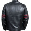 Men's Retro Black Leather Jacket with Strips - Image 3