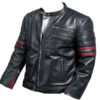 Men's Retro Black Leather Jacket with Strips - Image 2