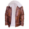 Men's Brown Funnel Neck Vintage Leather Jacket - Image 2