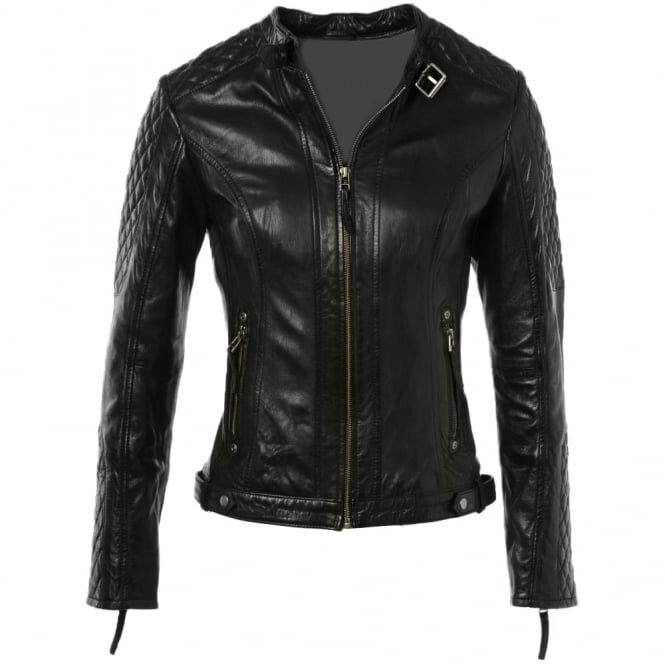 Dark Brown Women’s Leather Biker Genuine Sheepskin Jacket for Women ...