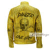 Men's Yellow Live Hard Skull Biker Vintage Leather Jacket - Image 3