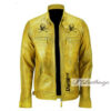 Men's Yellow Devil's Skull Danger Biker Vintage Leather Jacket - Image 2