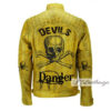 Men's Yellow Devil's Skull Danger Biker Vintage Leather Jacket - Image 3
