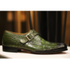 Handmade Men's Green Monk Strap Croc Design Real Leather Shoes - Image 6