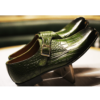 Handmade Men's Green Monk Strap Croc Design Real Leather Shoes - Image 5