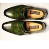 Handmade Men's Green Monk Strap Croc Design Real Leather Shoes - Image 4