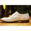 Handmade Men's White Elegant Wingtip Oxford Style Real Leather Shoes - Image 4