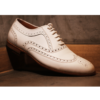 Handmade Men's White Elegant Wingtip Oxford Style Real Leather Shoes - Image 5