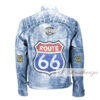 Men Blue Vintage Biker Motorcycle Distressed Route 66 Leather Jacket - Image 3