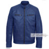 Stylish Cobalt Blue Biker Men's Leather Jacket - Image 2