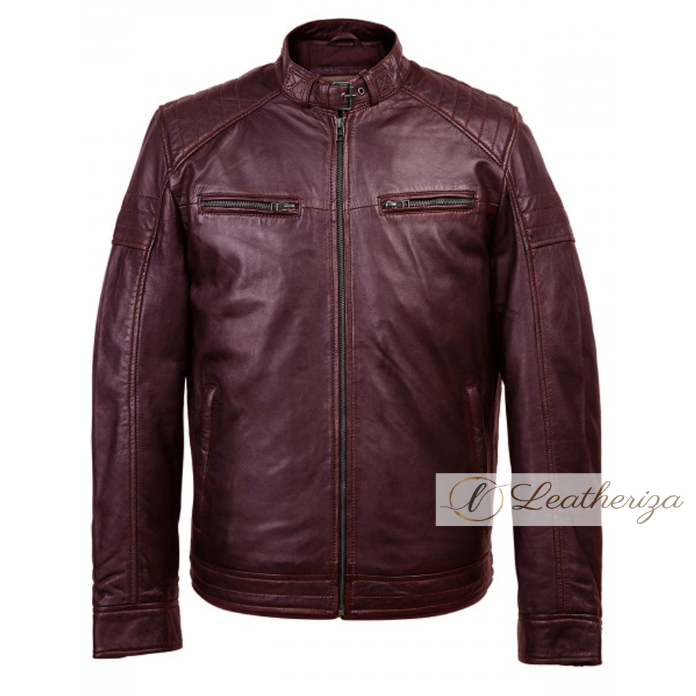 Mens Quilted Burgundy Puffer Jacket - UJackets