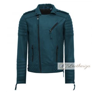 Aegean Blue Biker Leather Jacket For Men