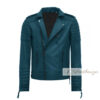 Aegean Blue Biker Leather Jacket For Men - Image 3