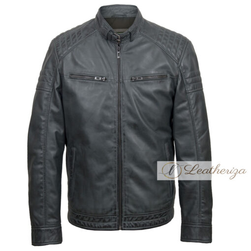 Trendy Charcoal Black Leather Jacket For Men