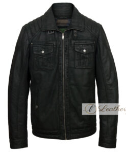 Classic Onyx Black Leather Jacket For Men