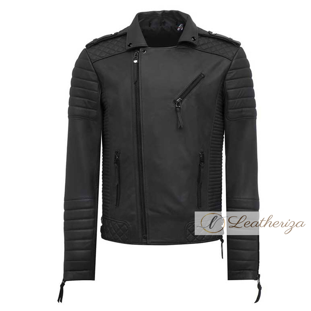 Stylish Motorcycle Black Biker Jacket For Men - Leatheriza