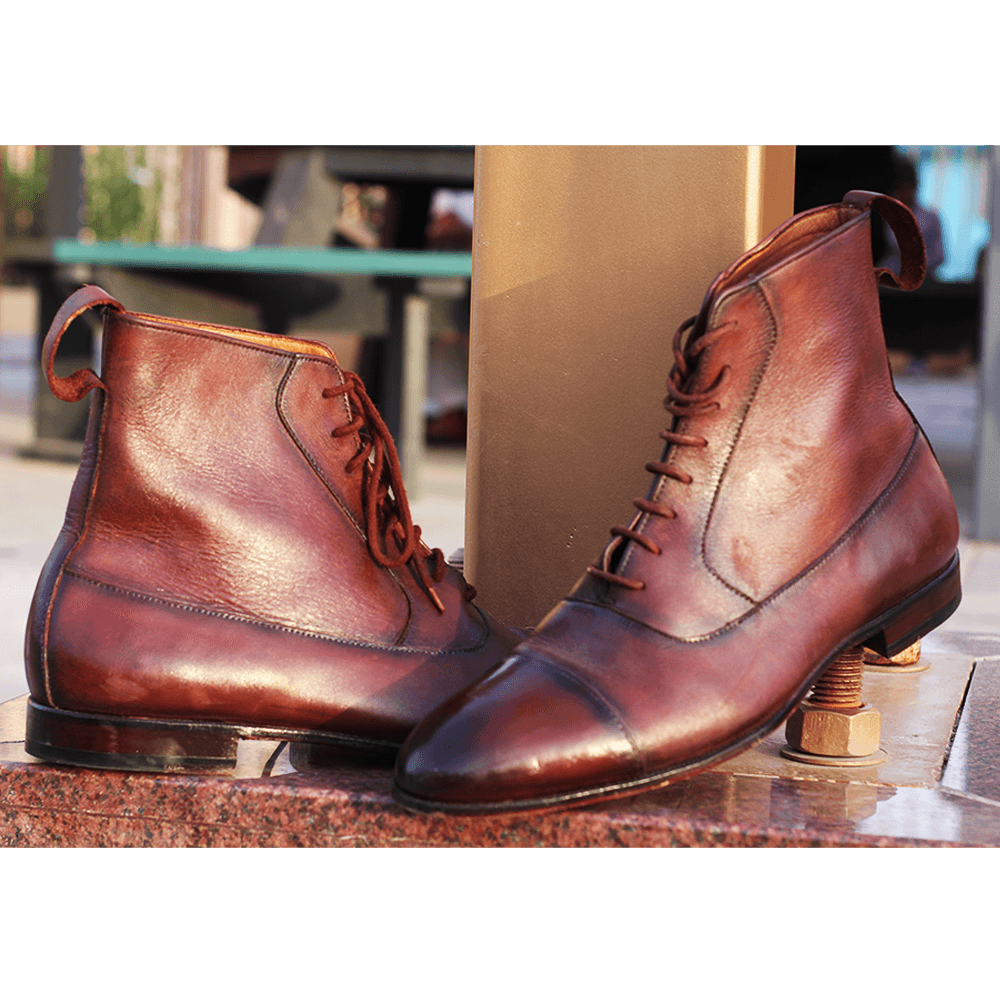 Handmade Leather Boots | Brown Boots for men in Cap toe Style - Leatheriza