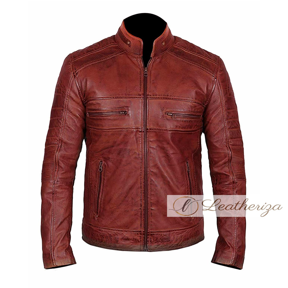 Red Moto Jacket | Men's Vermilion Red Leather Jacket - leatheriza