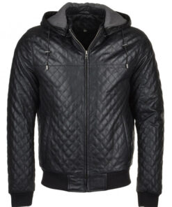 Men's Basic Black Hooded Leather Jacket