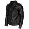 Men Black Biker Leather Jacket with Buttons Style - Image 3