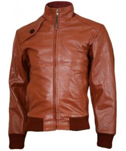 Men’s Brown Elegant Leather Bomber Jacket