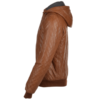 Men's Brown Simple Hooded Leather Jacket - Image 3