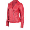 Women Red Elegant Biker Leather Jacket - Image 4