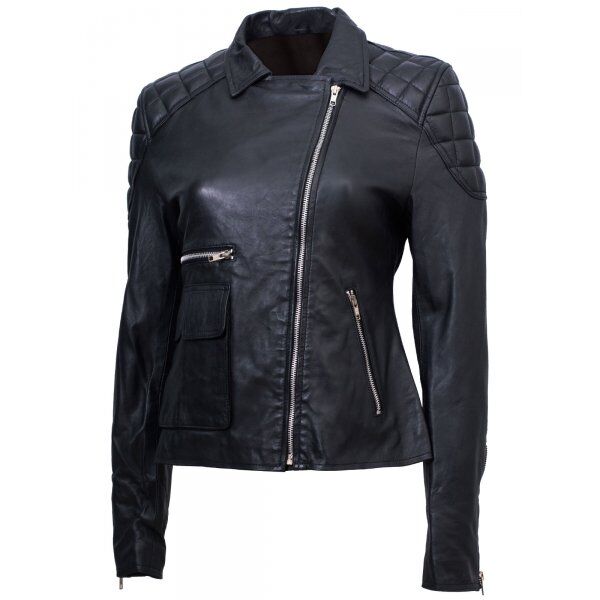 Women Black Elegant Biker Leather Jacket - Leatheriza